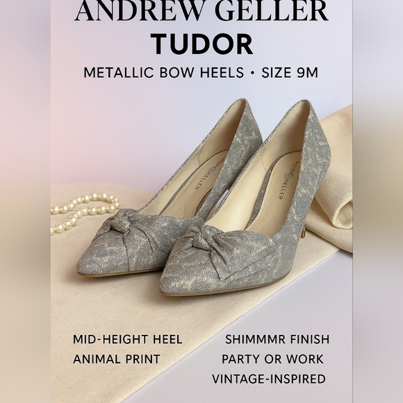 ✨ EUC Andrew Geller Tudor Metallic Bow Heels – Size 9M ✨ - Picture 1 of 10